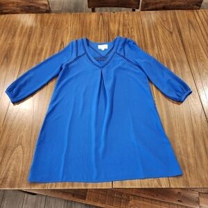Sugar candy mountain Sabine Royal Blue 3/4 Sleeve sheath eyelet Mini DRESS M